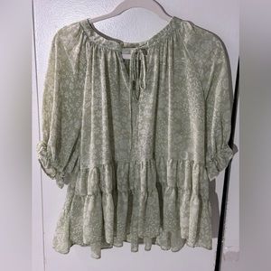 Sage Floral Pattern Top - Sheer Material from Forever 21💚
